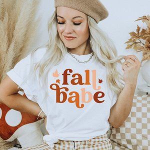 Fall Babe Graphic T-shirt Unisex White Cotton Tee Fall Shirt Thanksgiving Shirt
